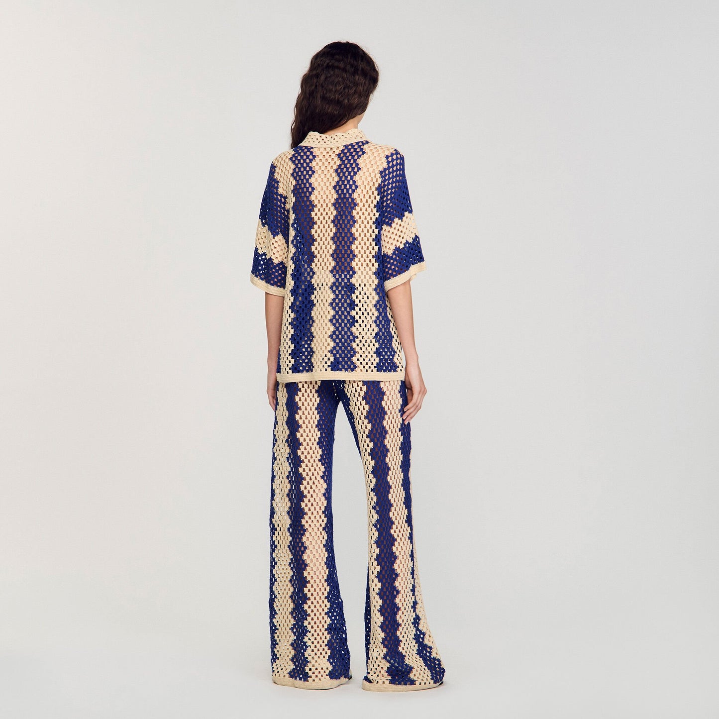 Sandro Two-tone knit cardigan Blue / Ecru