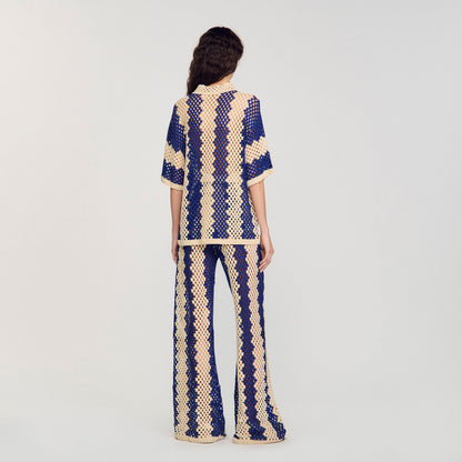 Sandro Two-tone knit cardigan Blue / Ecru