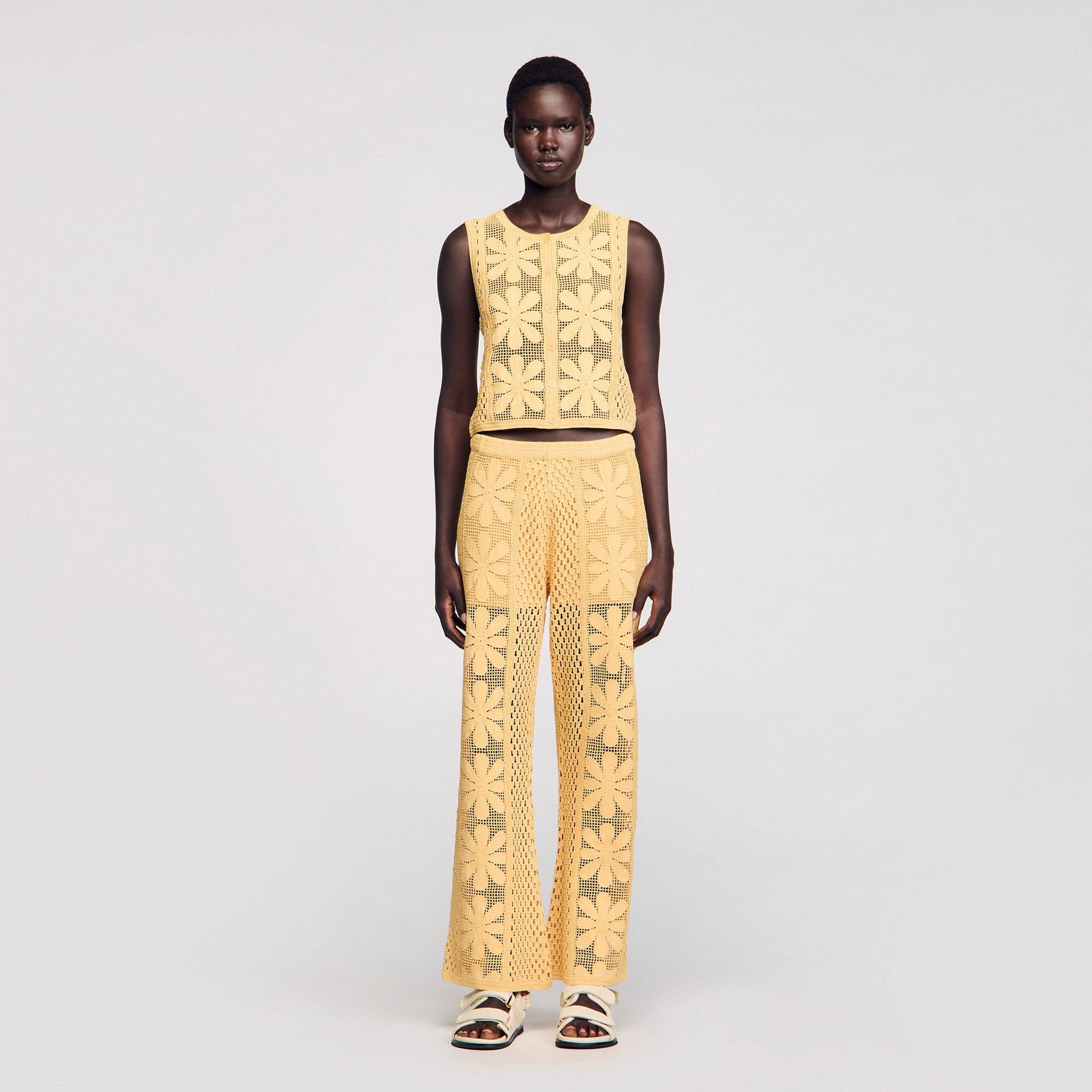 Sandro Crochet top Yellow
