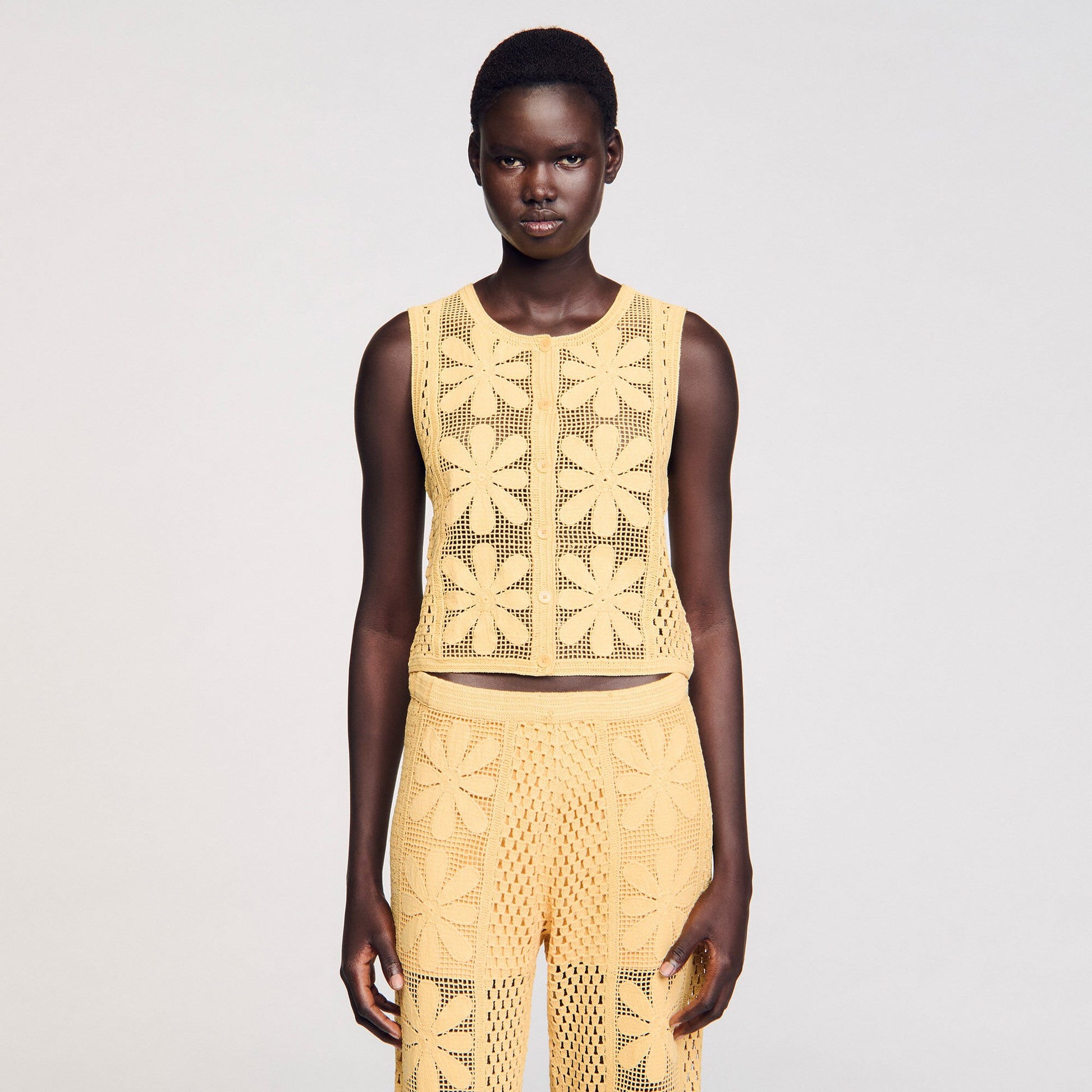 Sandro Crochet top Yellow