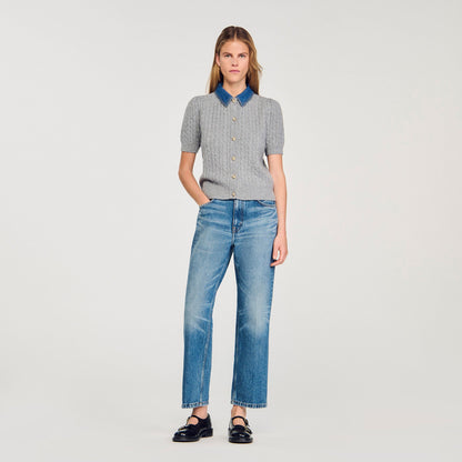Sandro Cardigan with denim collar Grey