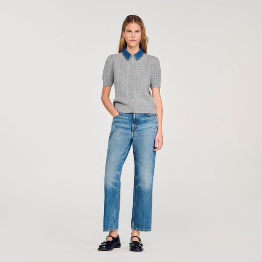 Sandro Cardigan with denim collar Grey