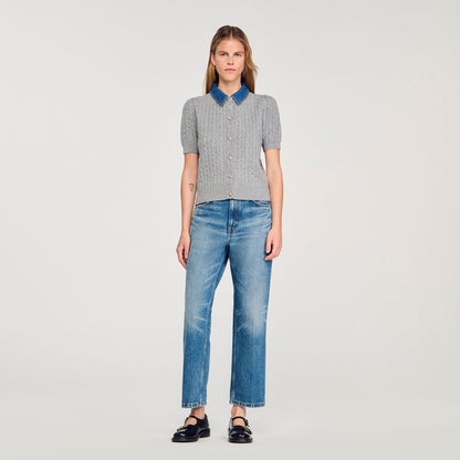 Sandro Cardigan with denim collar Grey