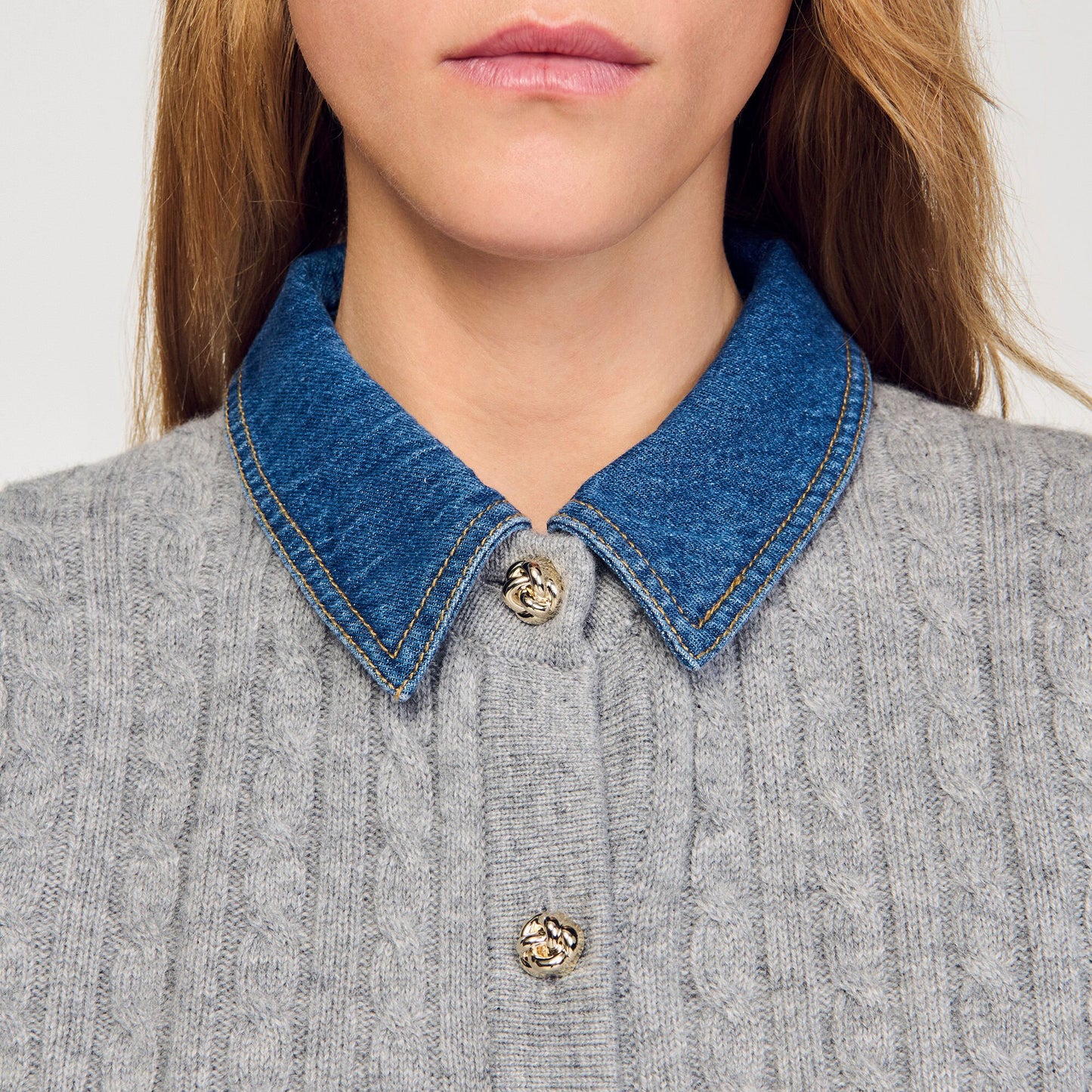 Sandro Cardigan with denim collar Grey