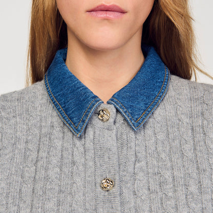 Sandro Cardigan with denim collar Grey