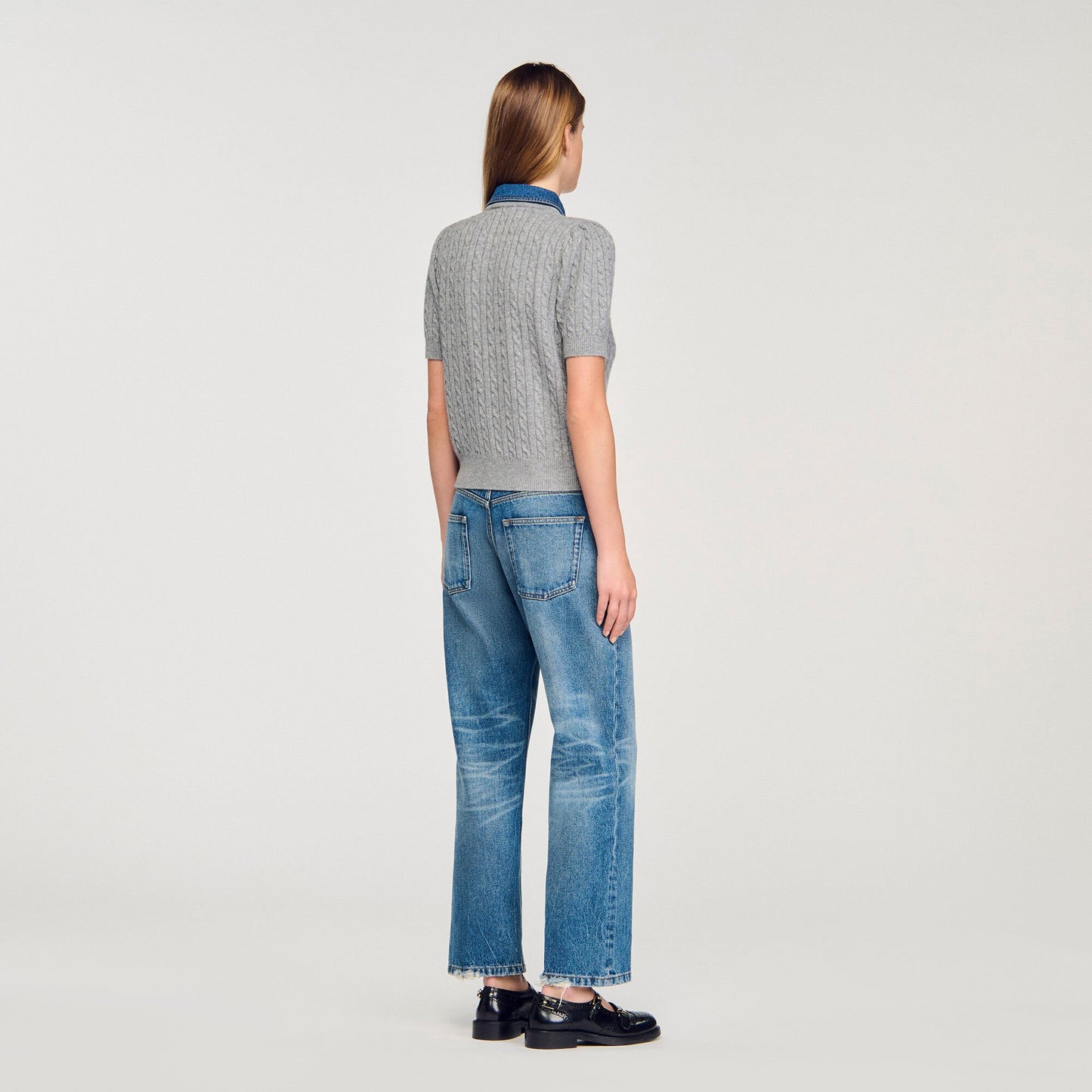 Sandro Cardigan with denim collar Grey