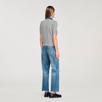 Sandro Cardigan with denim collar Grey