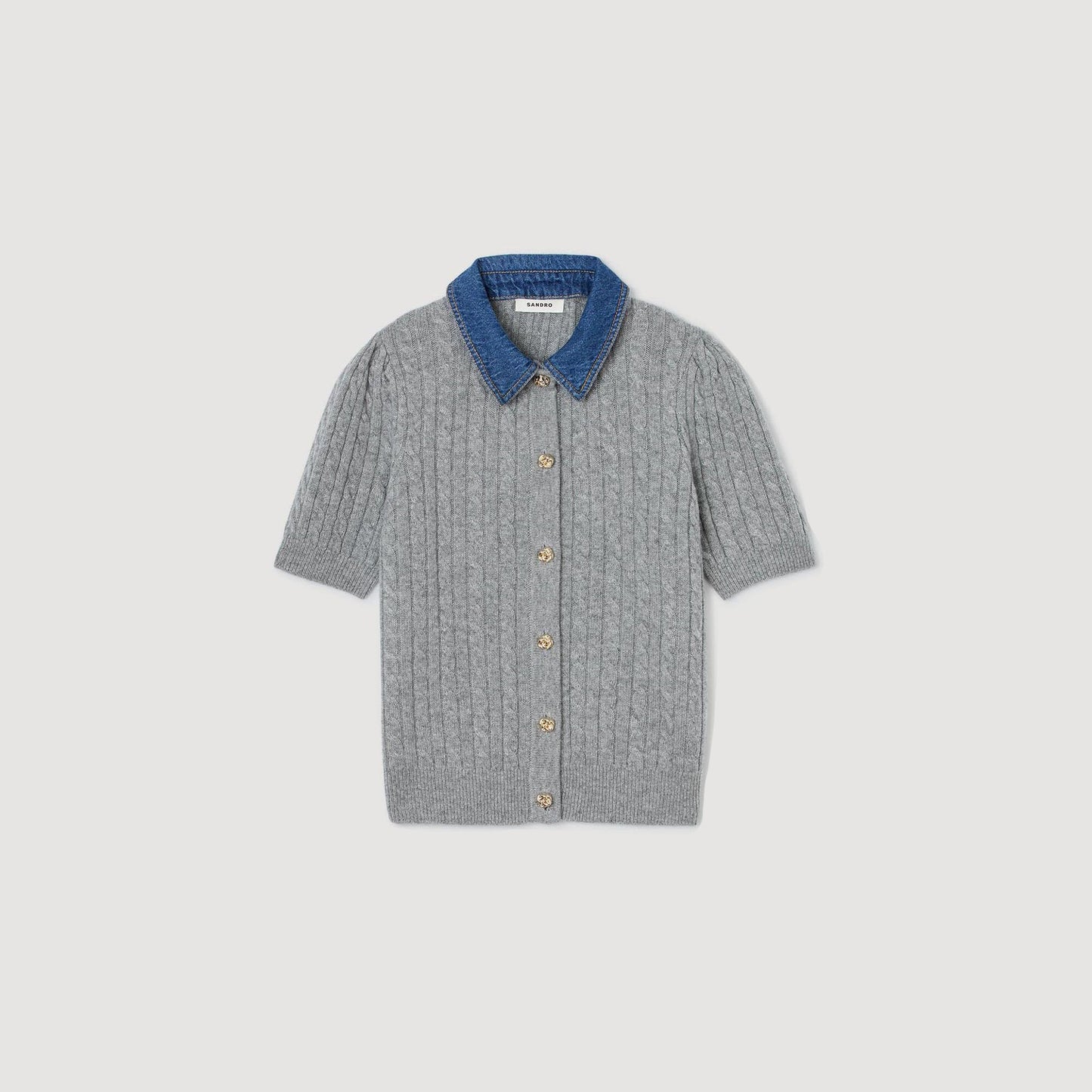 Sandro Cardigan with denim collar Grey