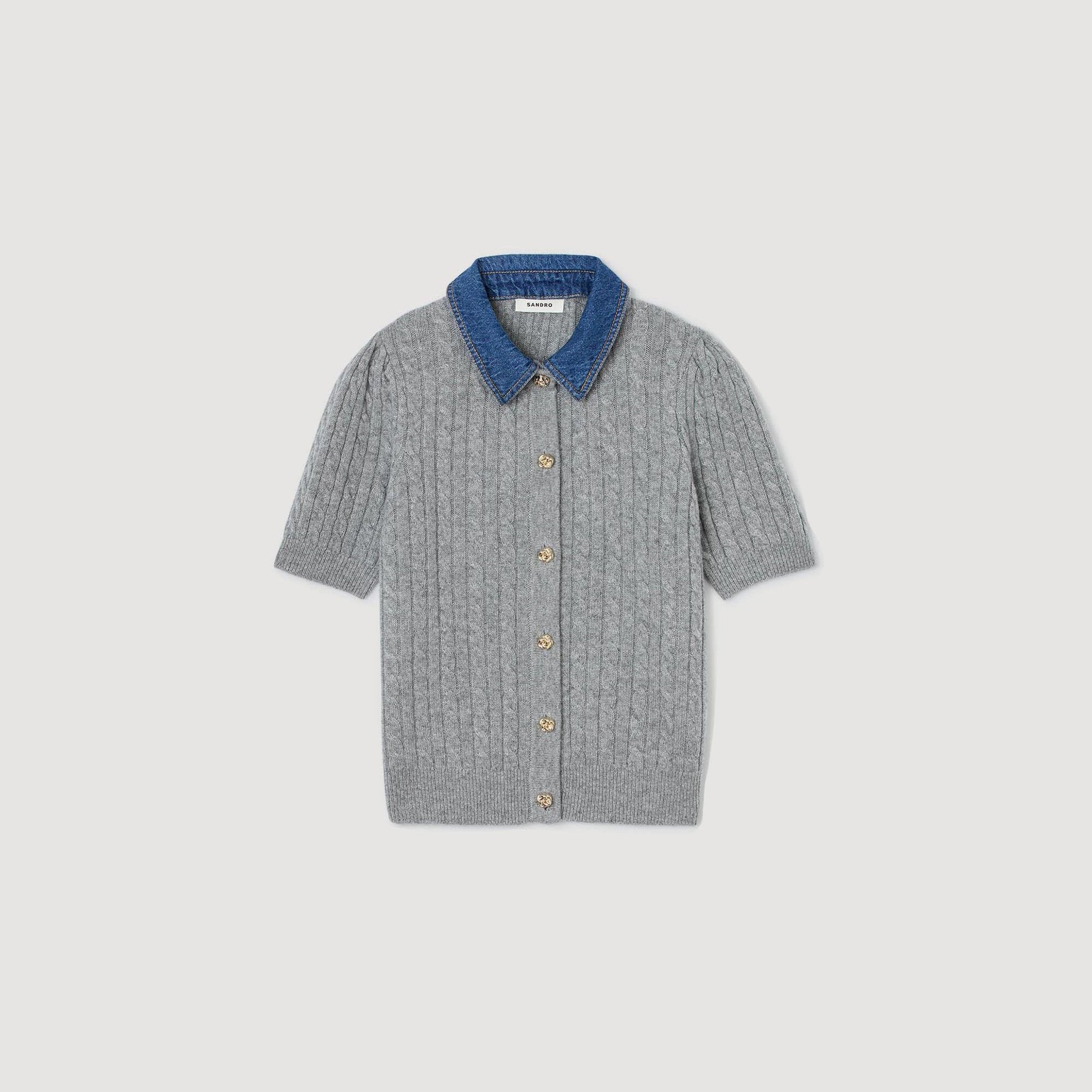 Sandro Cardigan with denim collar Grey