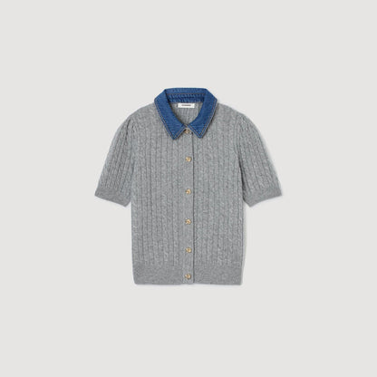 Sandro Cardigan with denim collar Grey