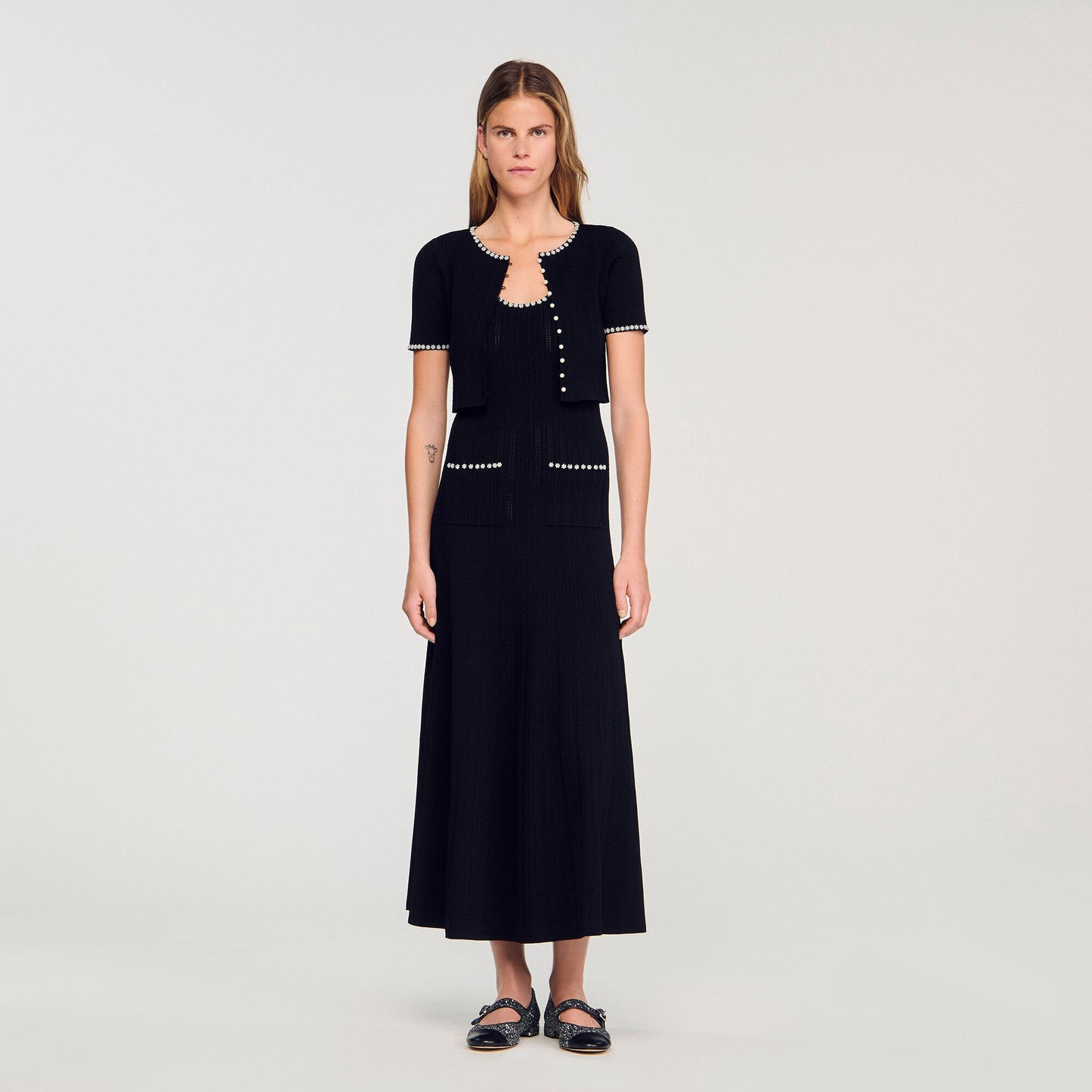Sandro Cropped beaded cardigan Black