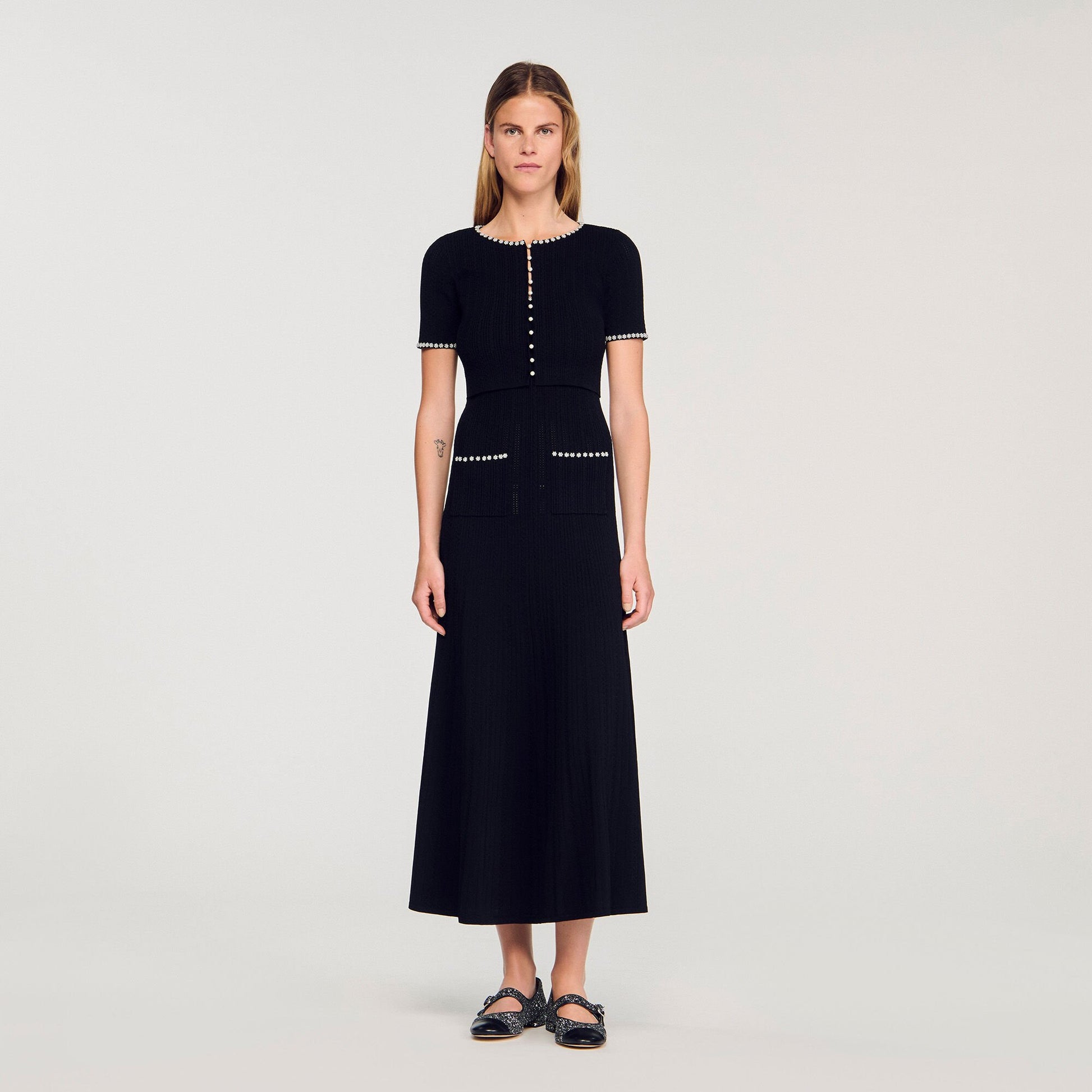 Sandro Cropped beaded cardigan Black