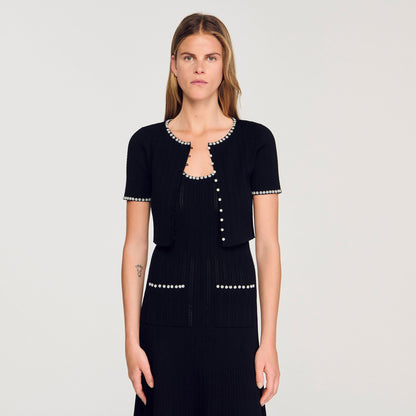 Sandro Cropped beaded cardigan Black