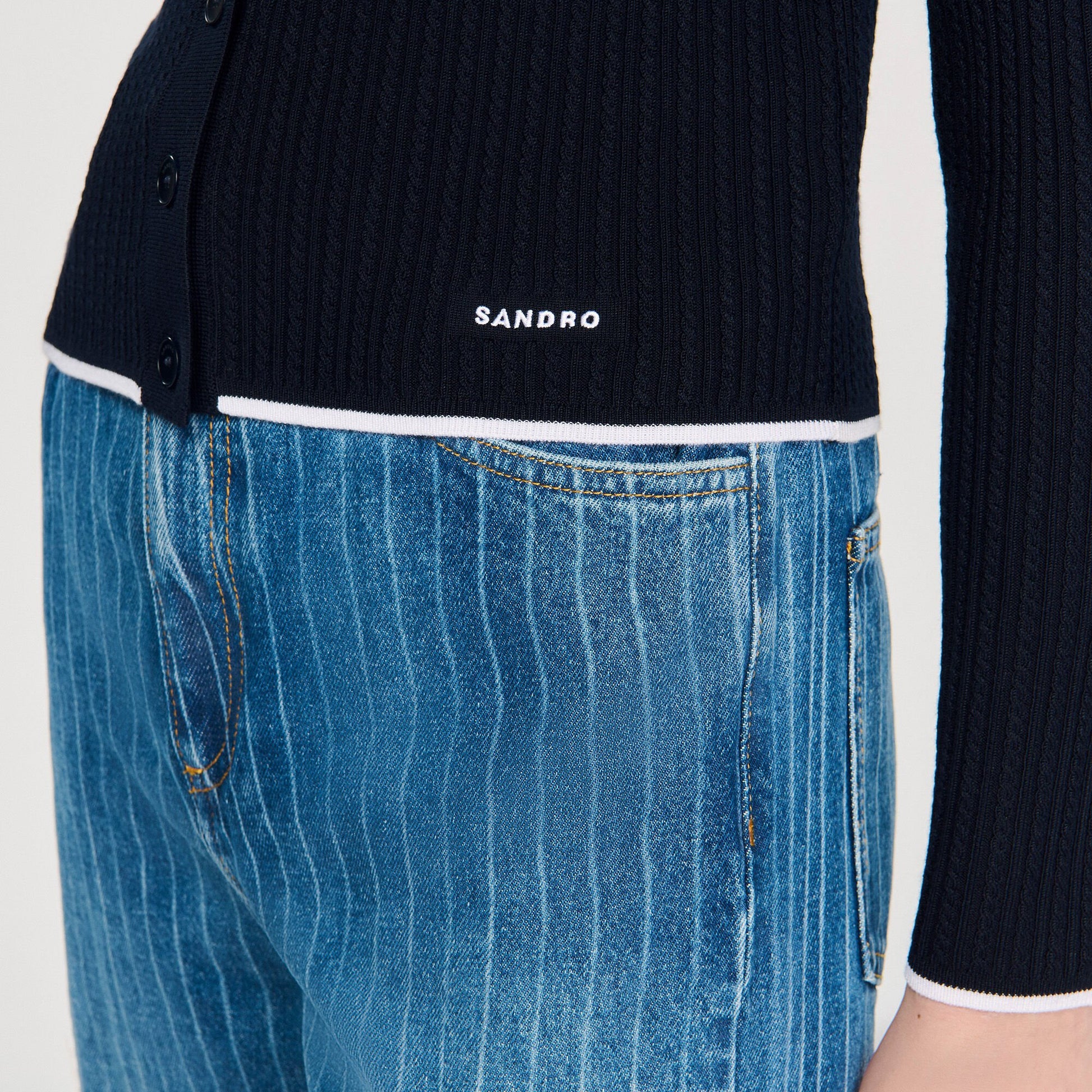 Sandro Cropped polo collar cardigan Navy Blue