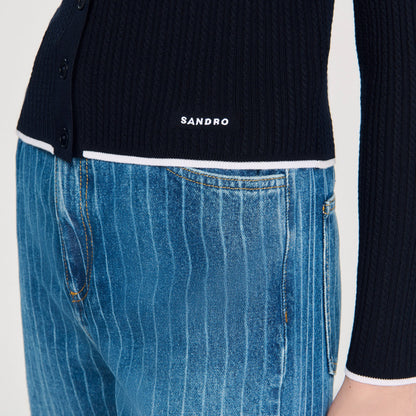 Sandro Cropped polo collar cardigan Navy Blue