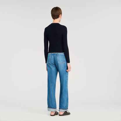 Sandro Cropped polo collar cardigan Navy Blue