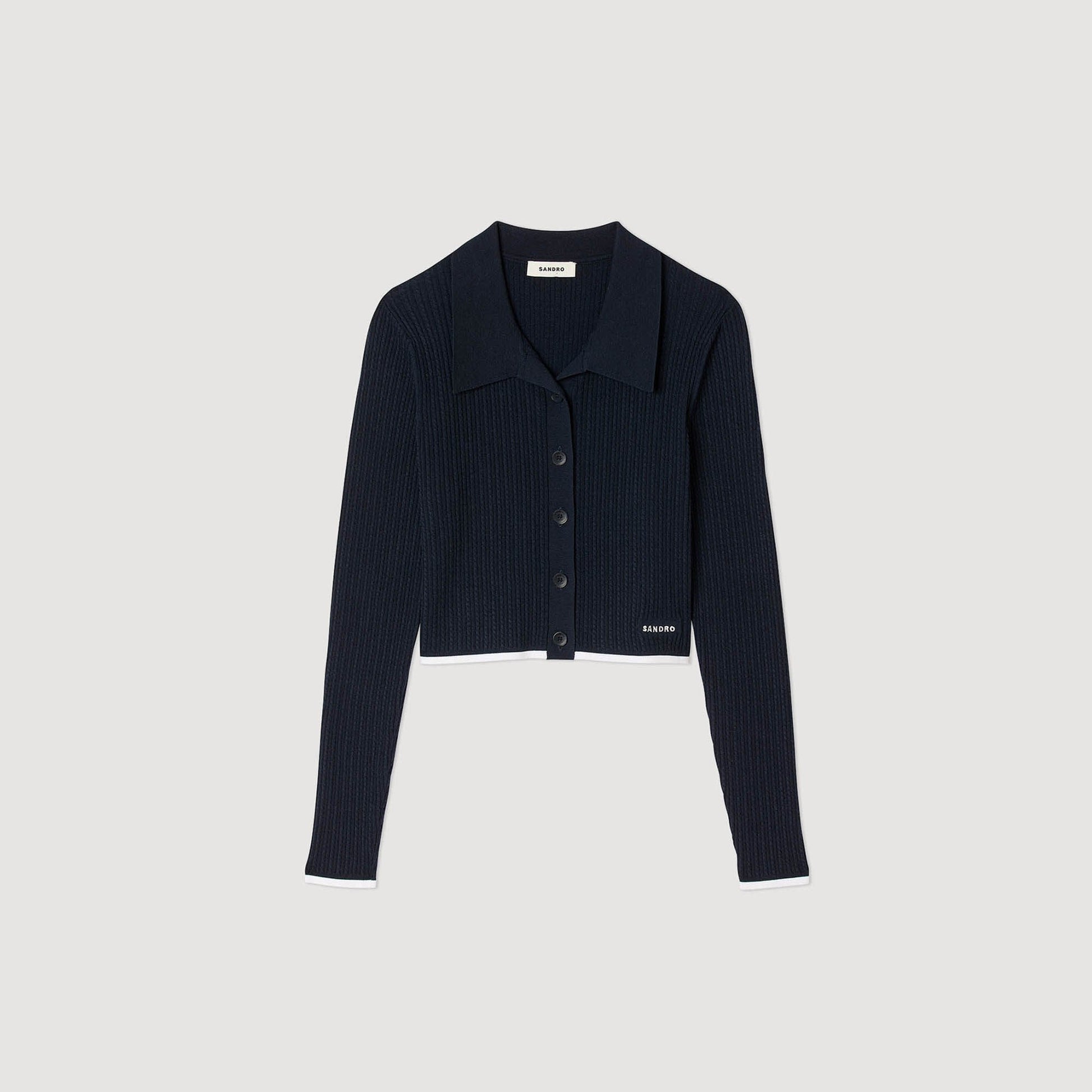Sandro Cropped polo collar cardigan Navy Blue