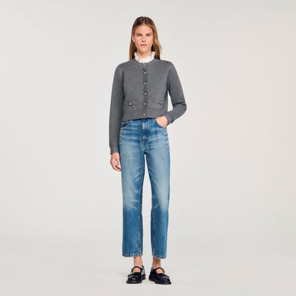 Sandro Cardigan with detachable ruffle collar Grey