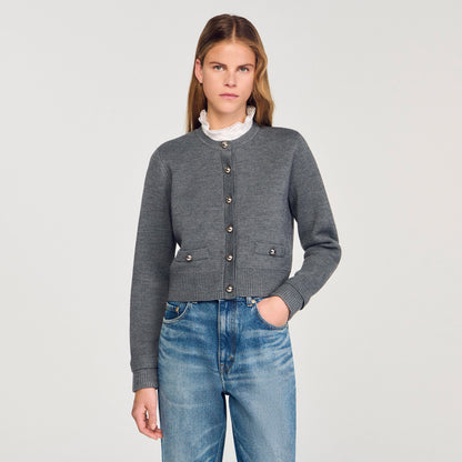 Sandro Cardigan with detachable ruffle collar Grey