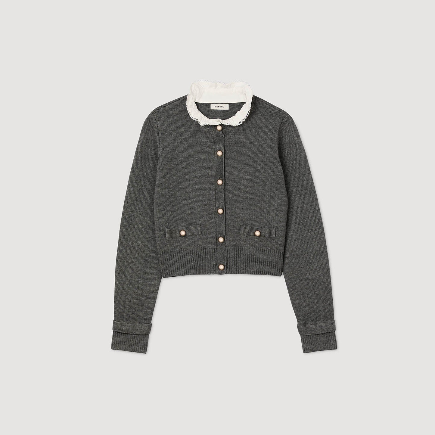 Sandro Cardigan with detachable ruffle collar Grey