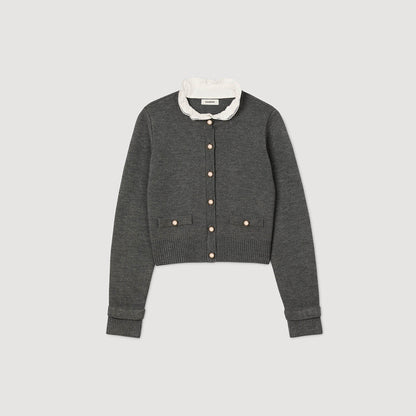 Sandro Cardigan with detachable ruffle collar Grey
