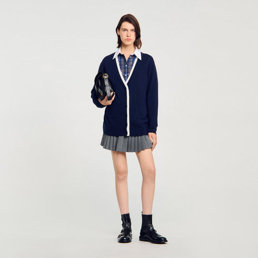 Sandro Long two-tone cardigan Navy Blue