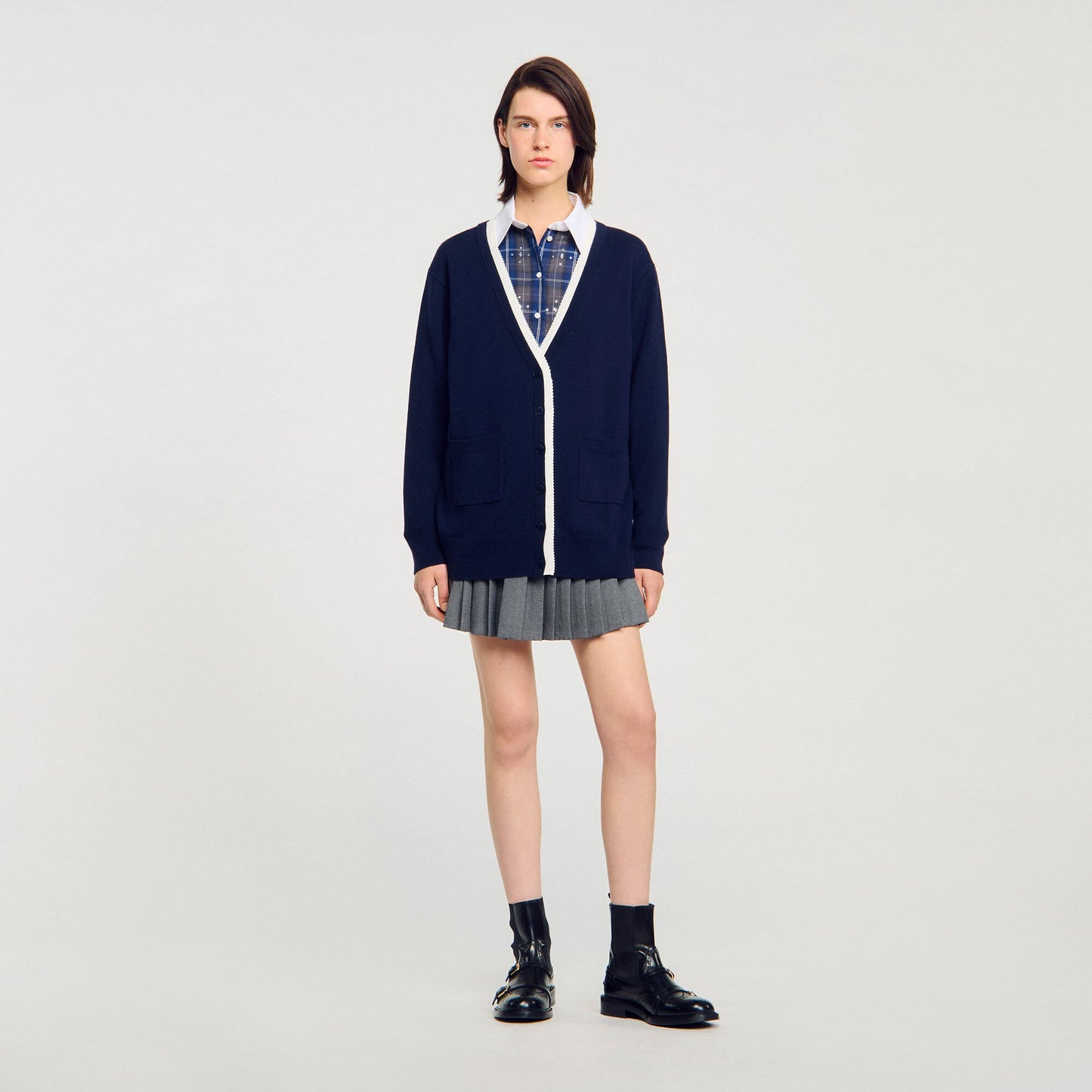 Sandro Long two-tone cardigan Navy Blue