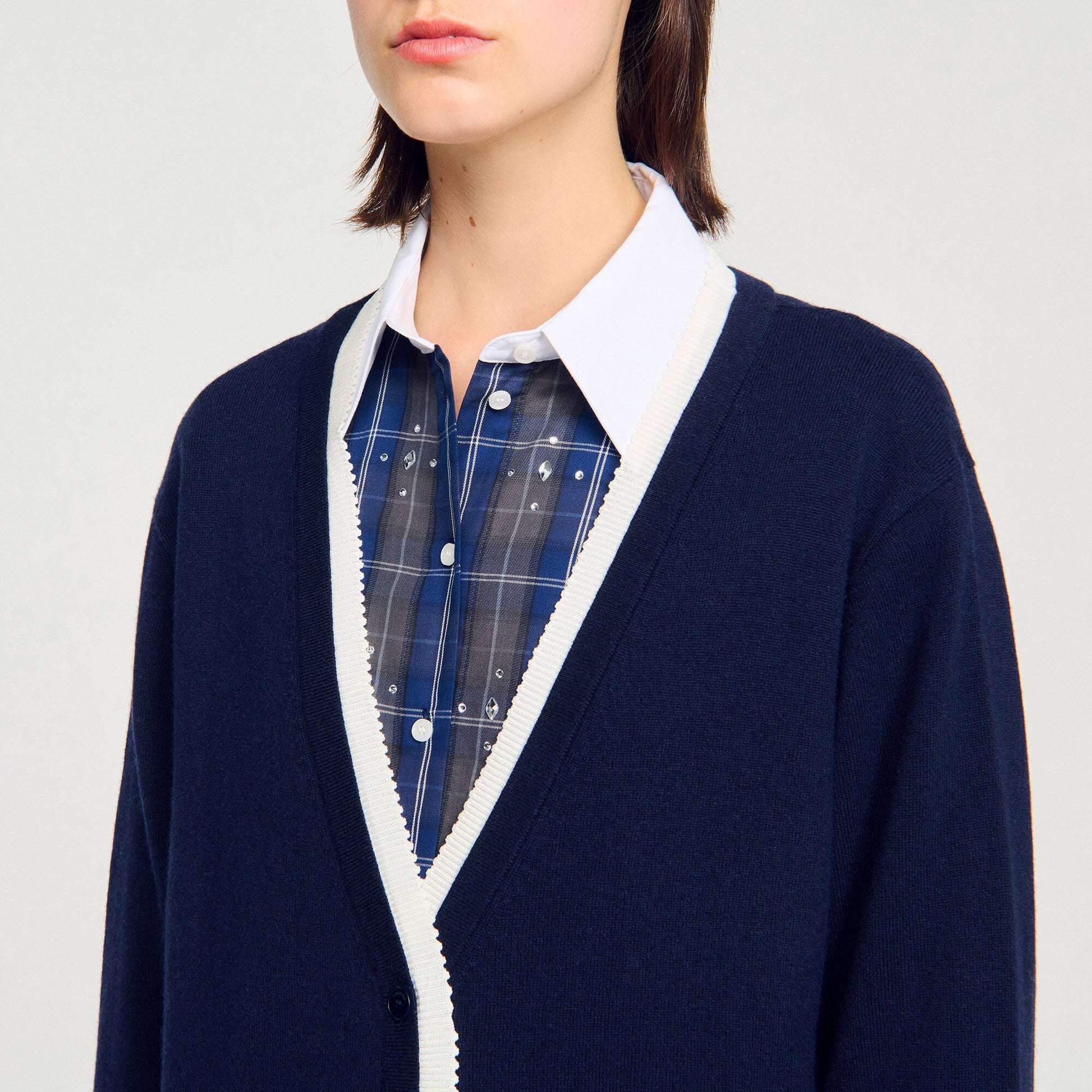 Sandro Long two-tone cardigan Navy Blue