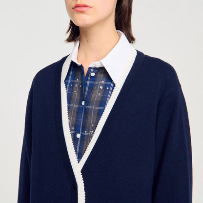 Sandro Long two-tone cardigan Navy Blue