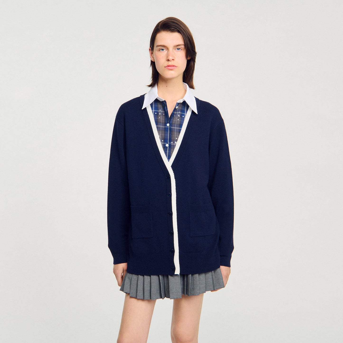 Sandro Long two-tone cardigan Navy Blue