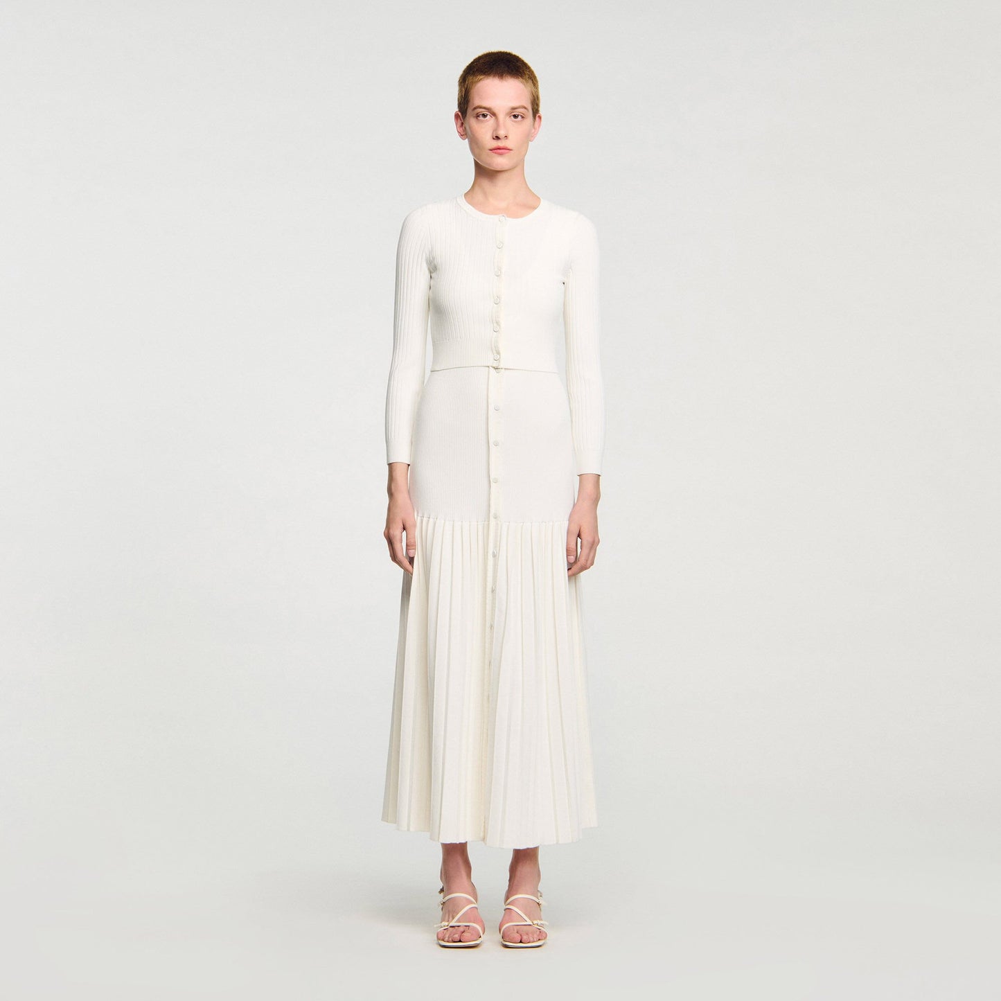 Sandro Cropped rib knit cardigan Ecru