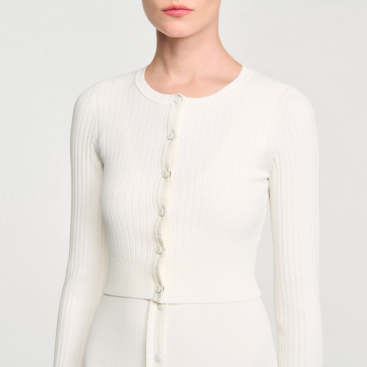 Sandro Cropped rib knit cardigan Ecru