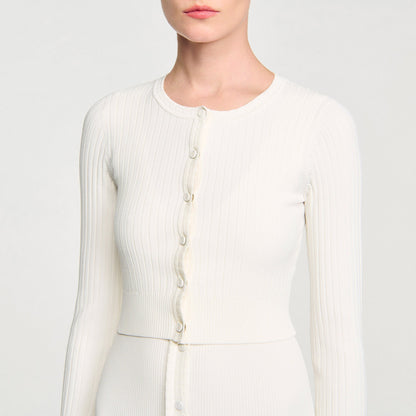 Sandro Cropped rib knit cardigan Ecru
