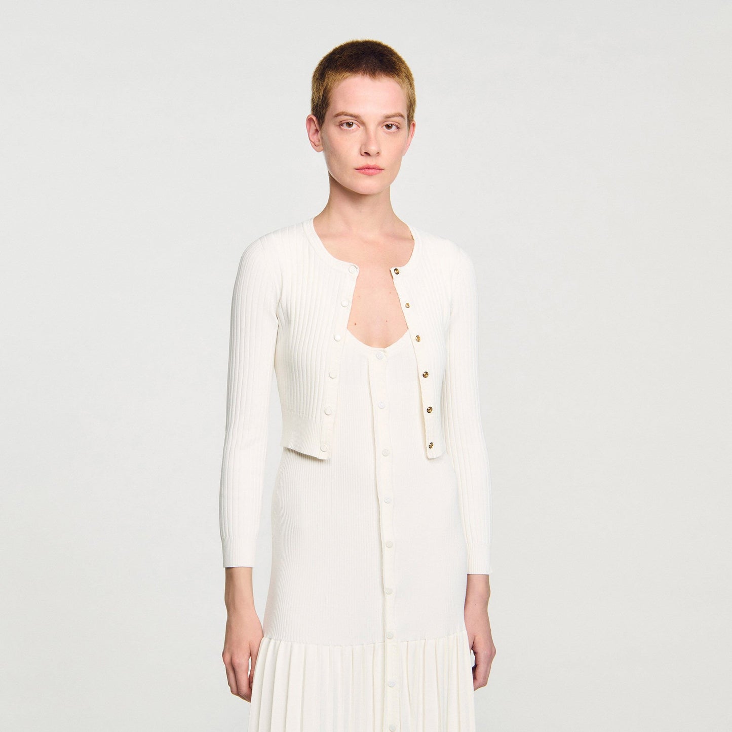 Sandro Cropped rib knit cardigan Ecru