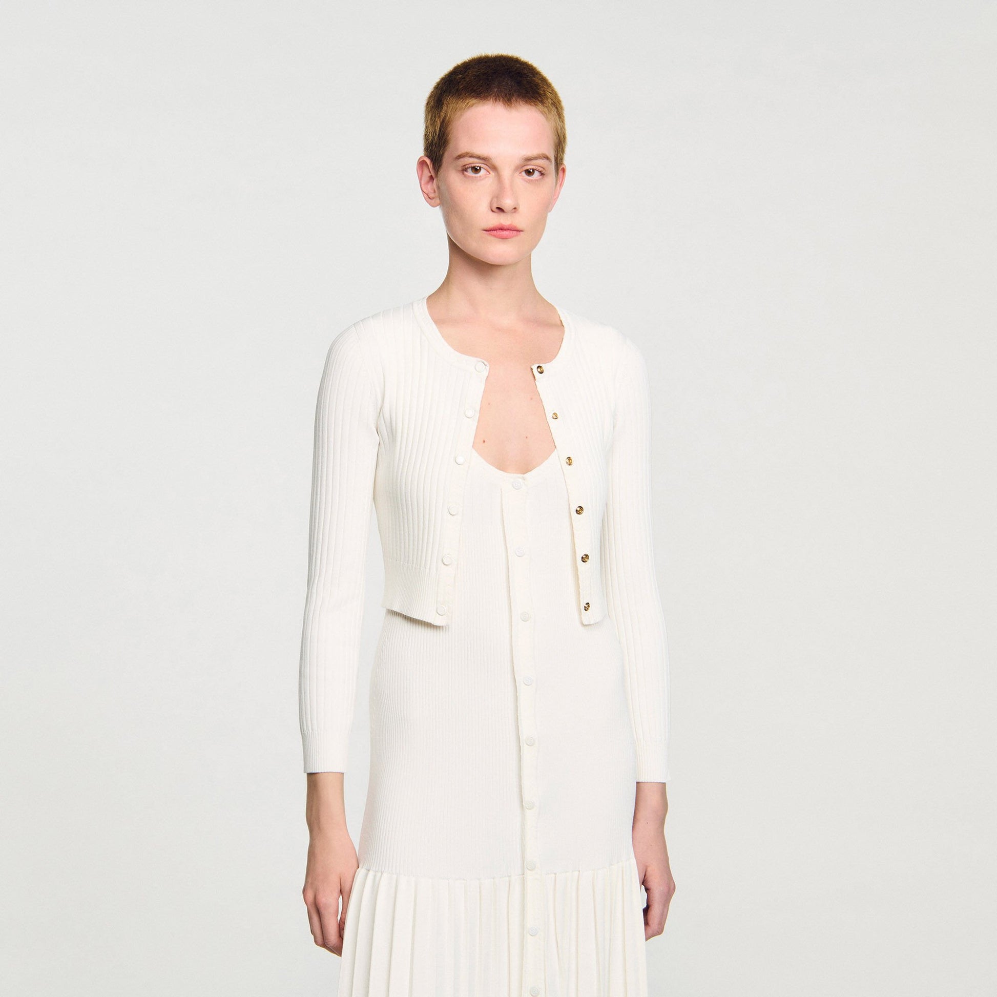 Sandro Cropped rib knit cardigan Ecru