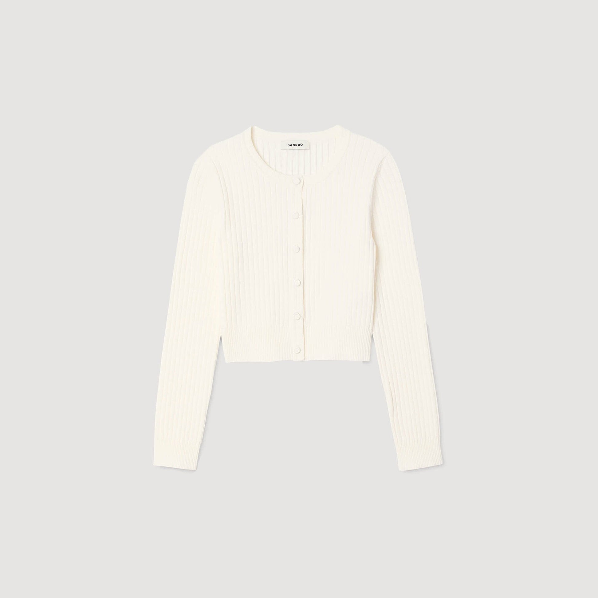 Sandro Cropped rib knit cardigan Ecru