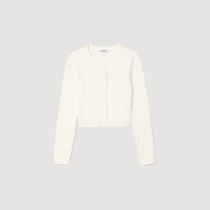 Sandro Cropped rib knit cardigan Ecru