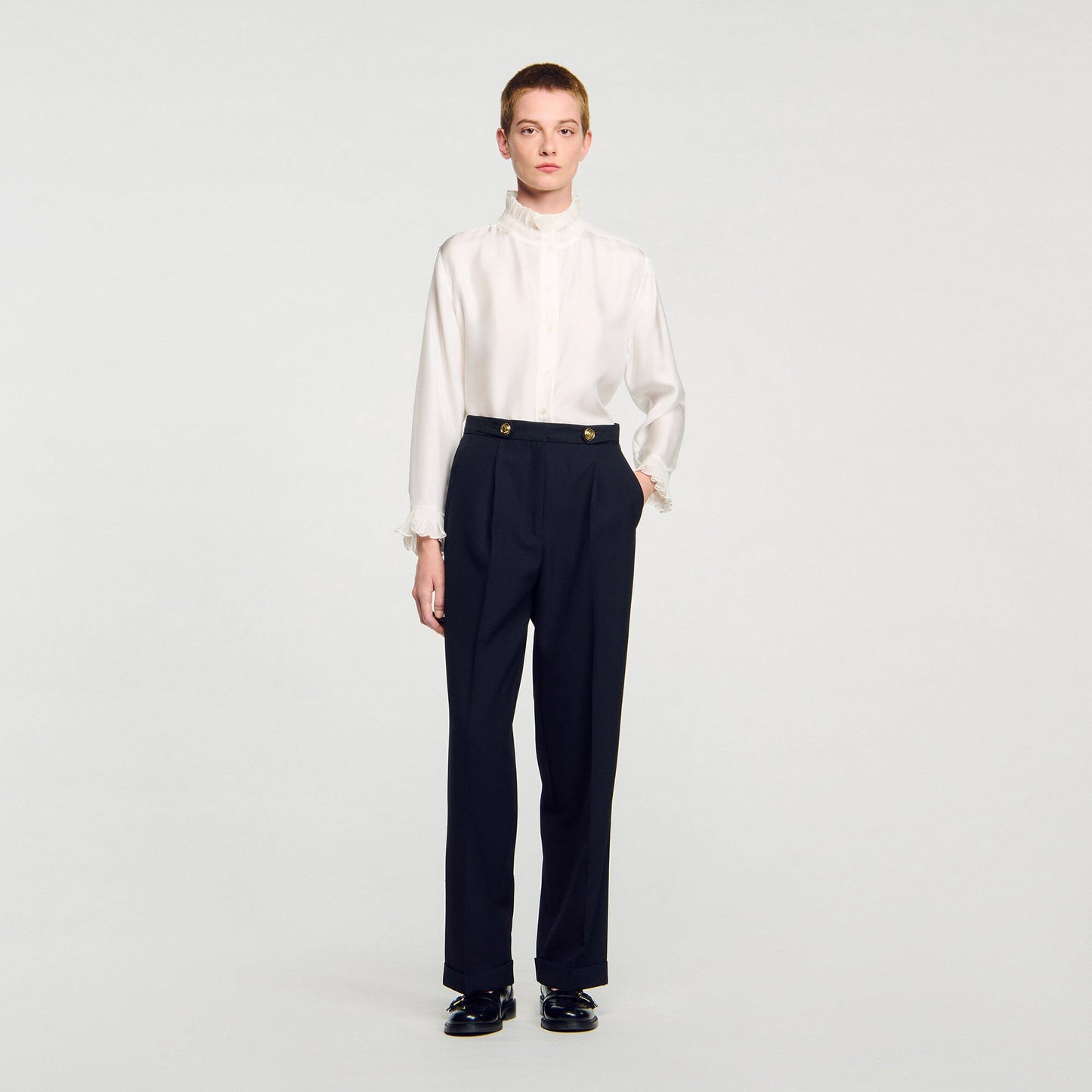 Sandro Silk shirt with gathered collar Ecru