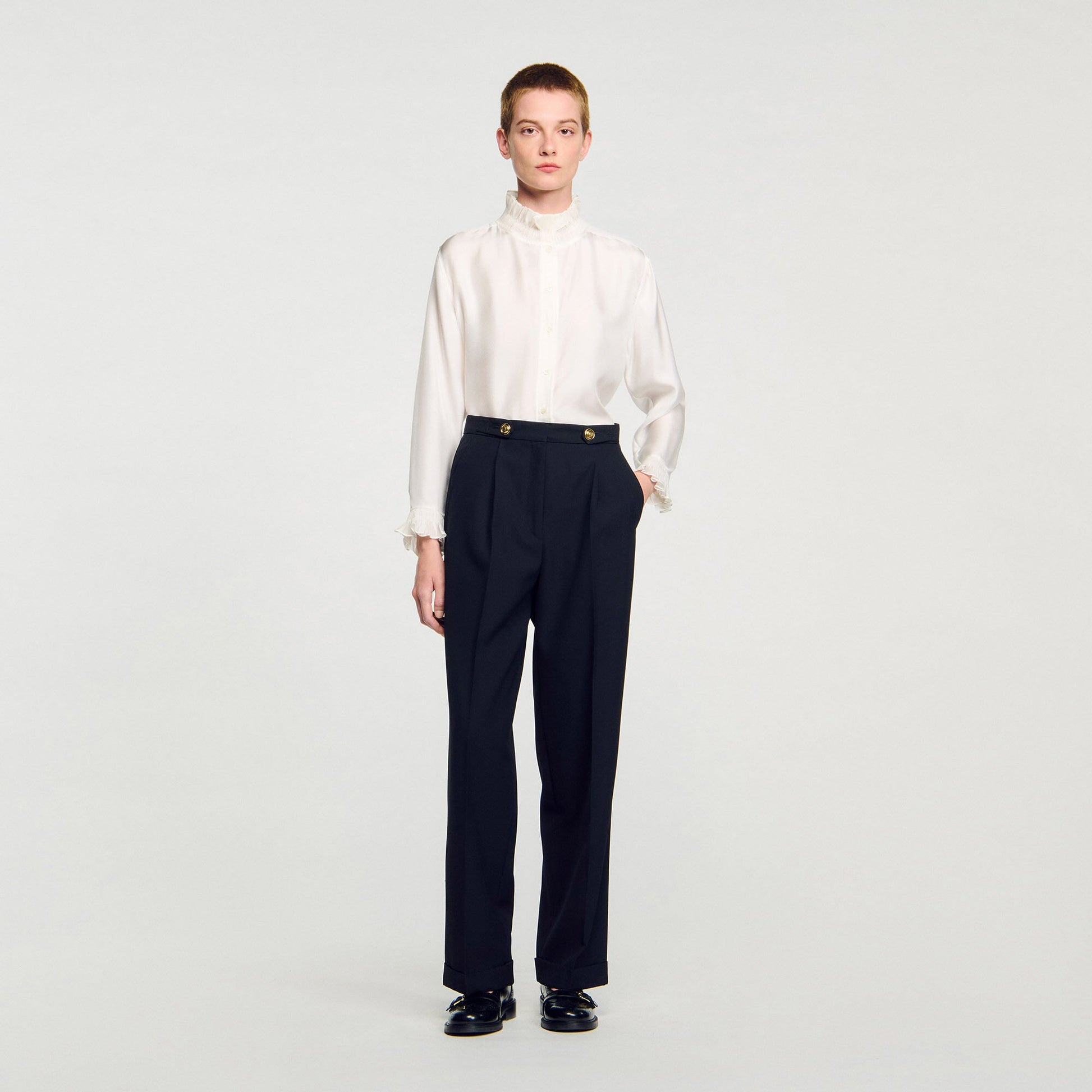 Sandro Silk shirt with gathered collar Ecru