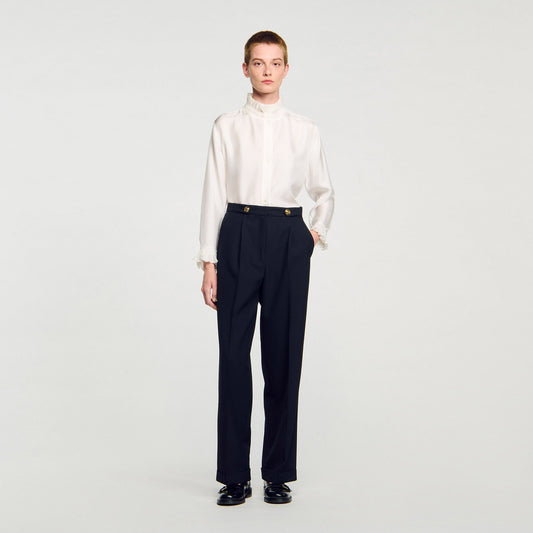 Sandro Silk shirt with gathered collar Ecru