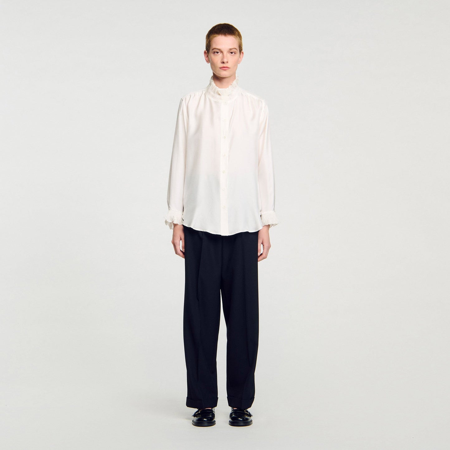 Sandro Silk shirt with gathered collar Ecru