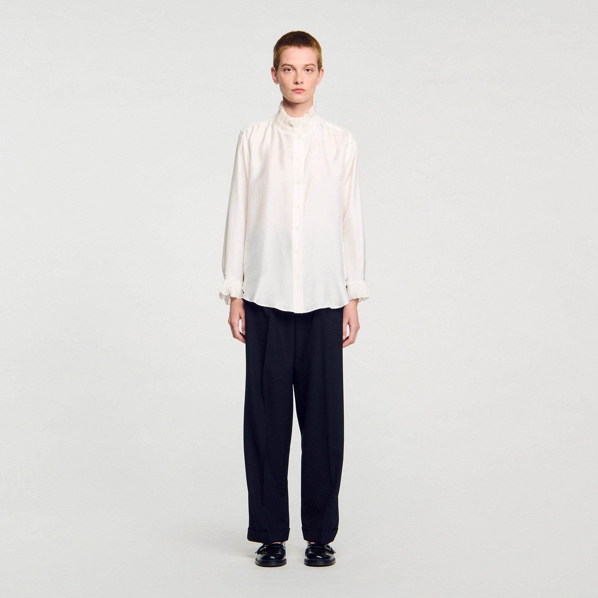 Sandro Silk shirt with gathered collar Ecru
