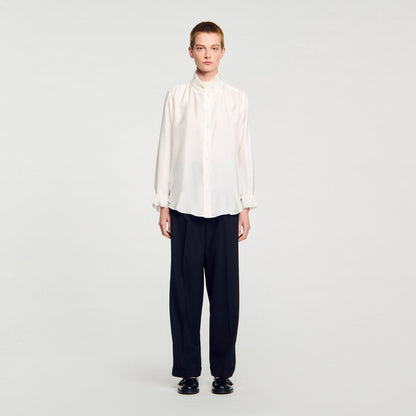 Sandro Silk shirt with gathered collar Ecru