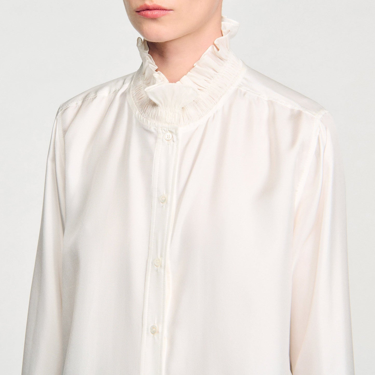 Sandro Silk shirt with gathered collar Ecru