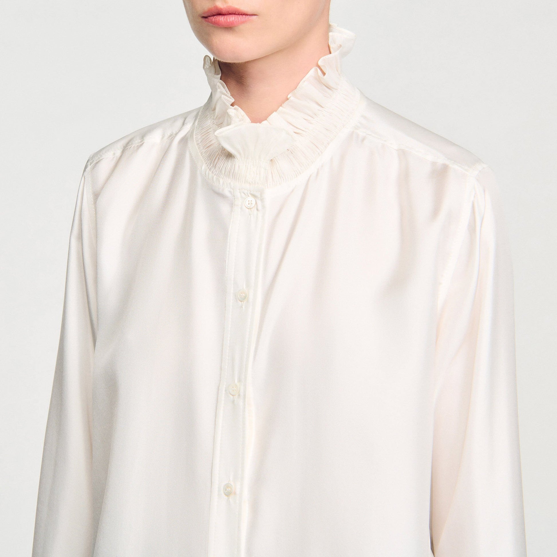 Sandro Silk shirt with gathered collar Ecru