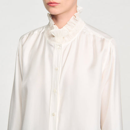 Sandro Silk shirt with gathered collar Ecru