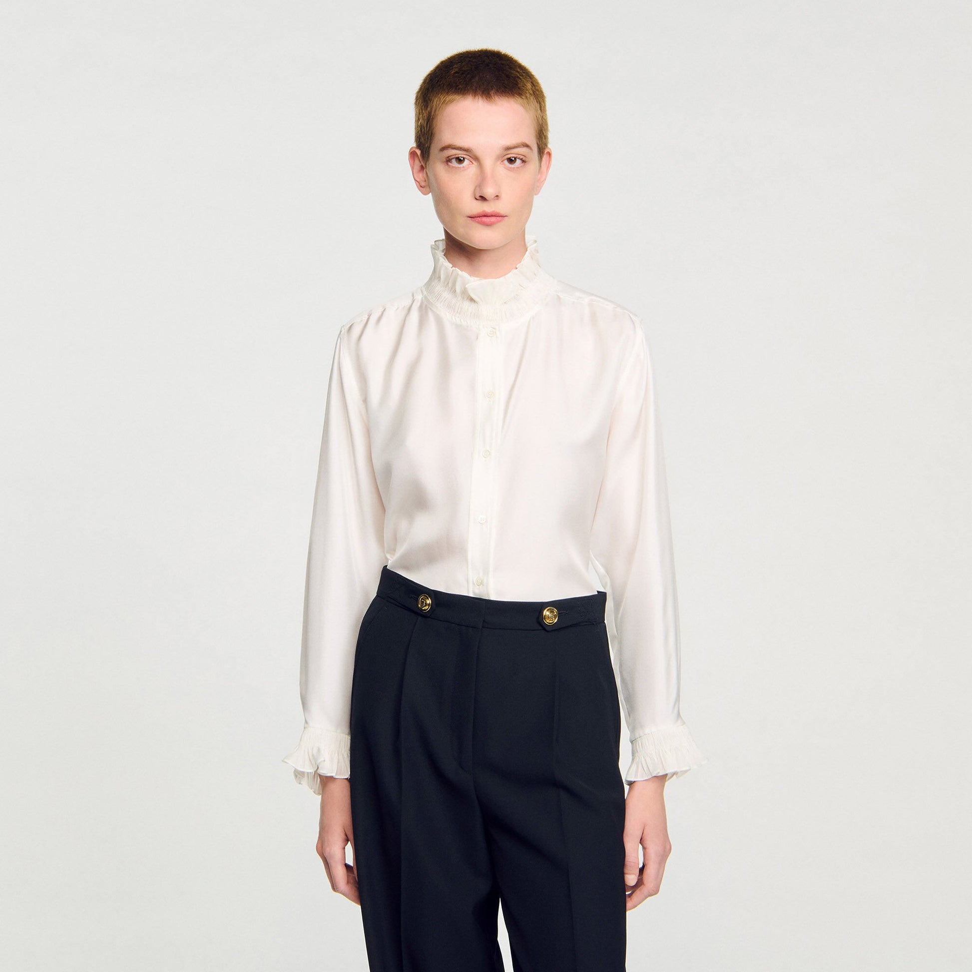 Sandro Silk shirt with gathered collar Ecru