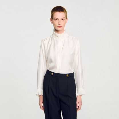 Sandro Silk shirt with gathered collar Ecru