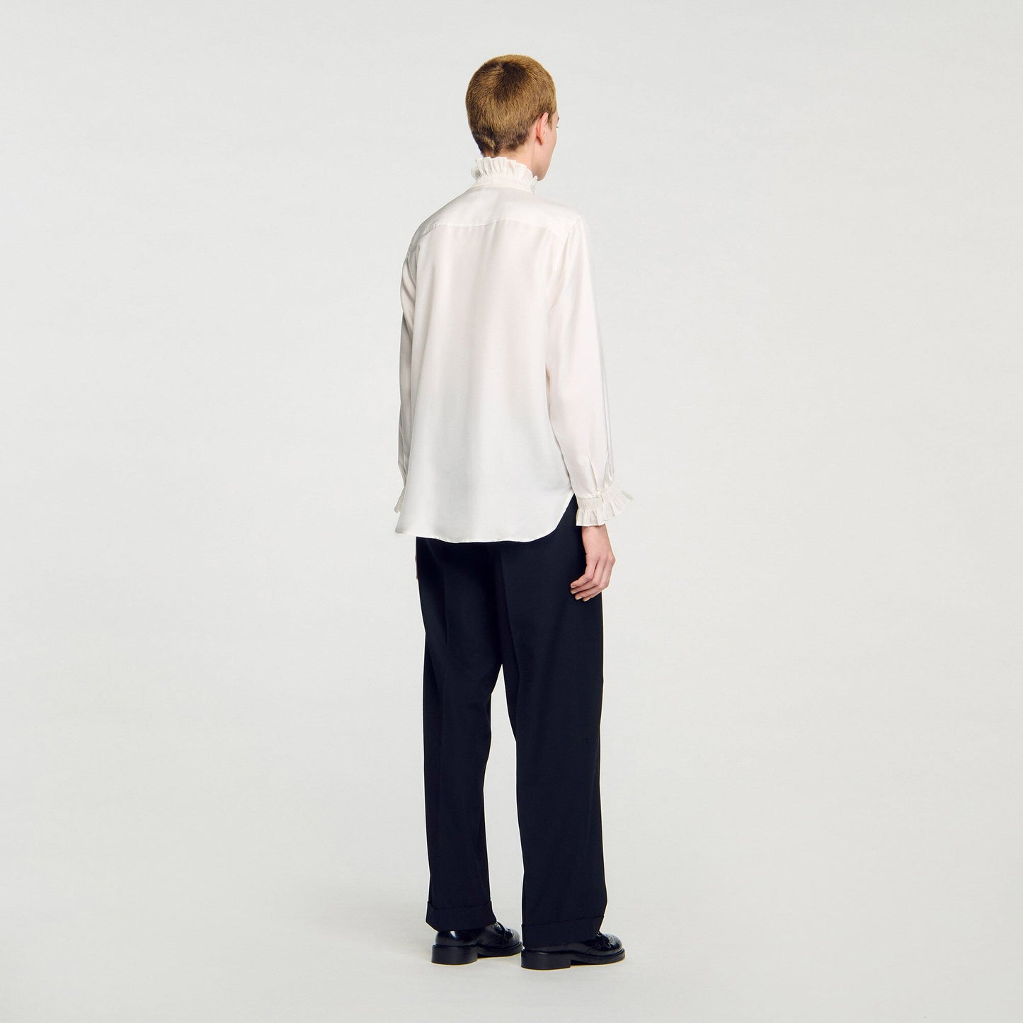 Sandro Silk shirt with gathered collar Ecru