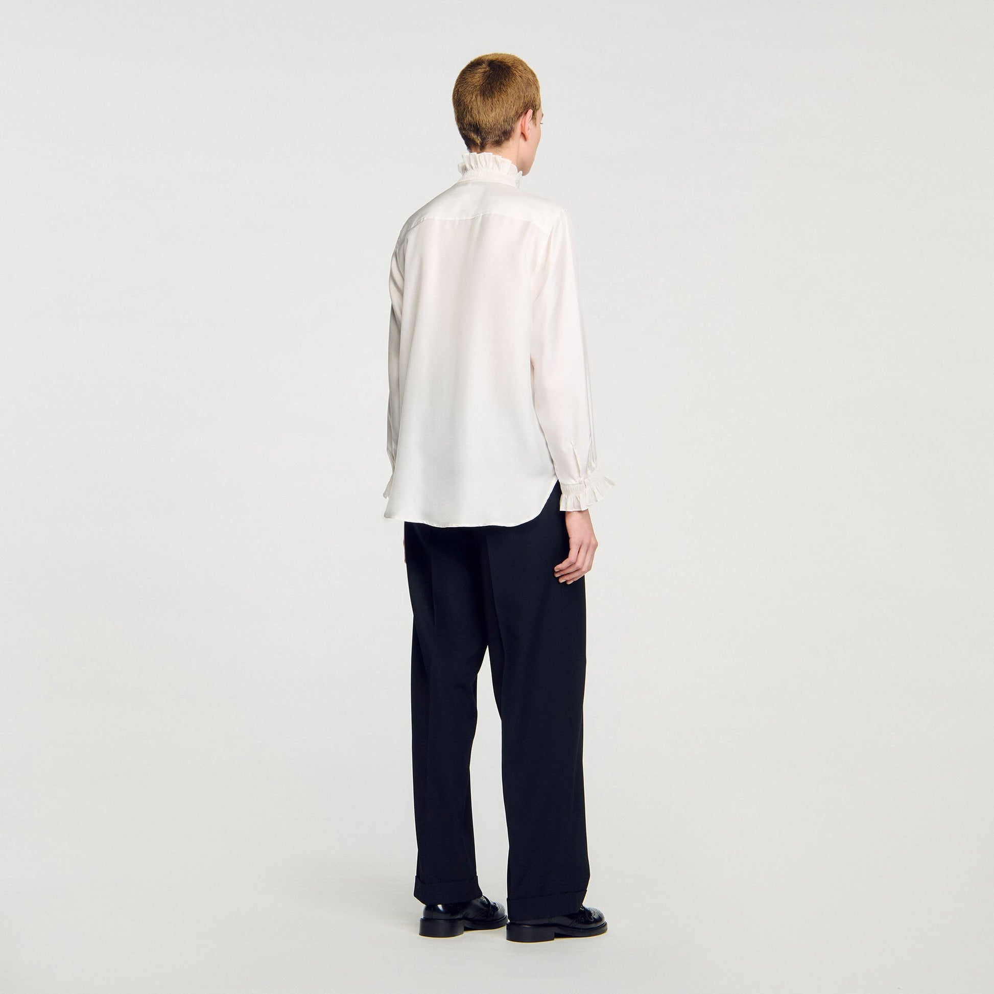 Sandro Silk shirt with gathered collar Ecru